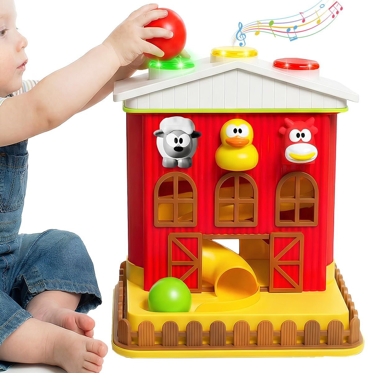 STARKTOY Pound A Ball Barn House front view with engaging drop and light-up play