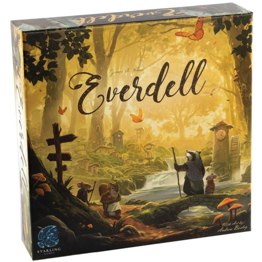 Starling Games Everdell cover art featuring whimsical woodland fantasy for imagination.