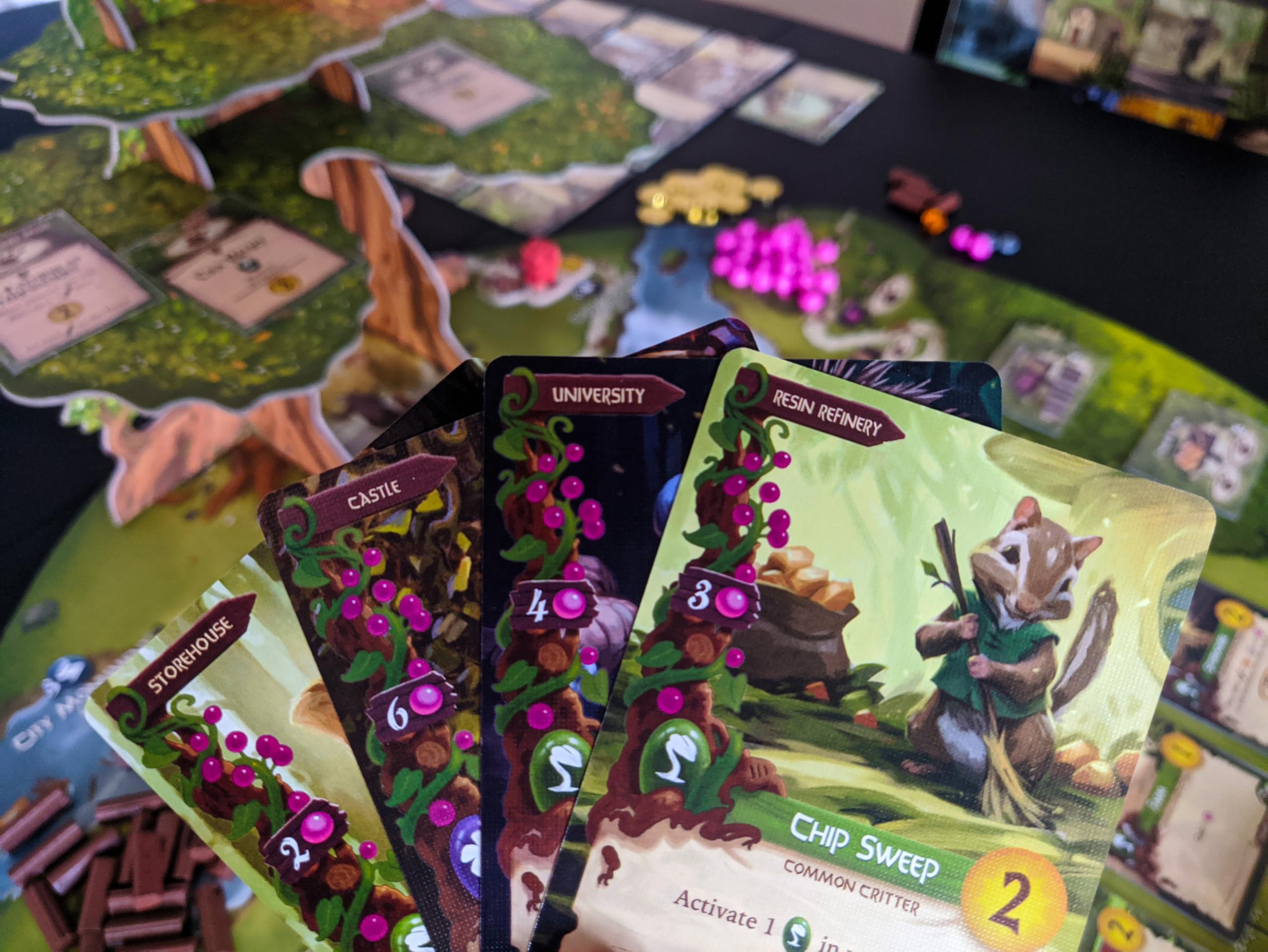 Starling Games Everdell adorable critter meeples bring color to strategies.