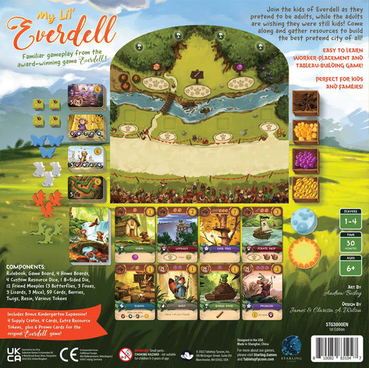 My Lil’ Everdell game board shows resource spaces for quick learning