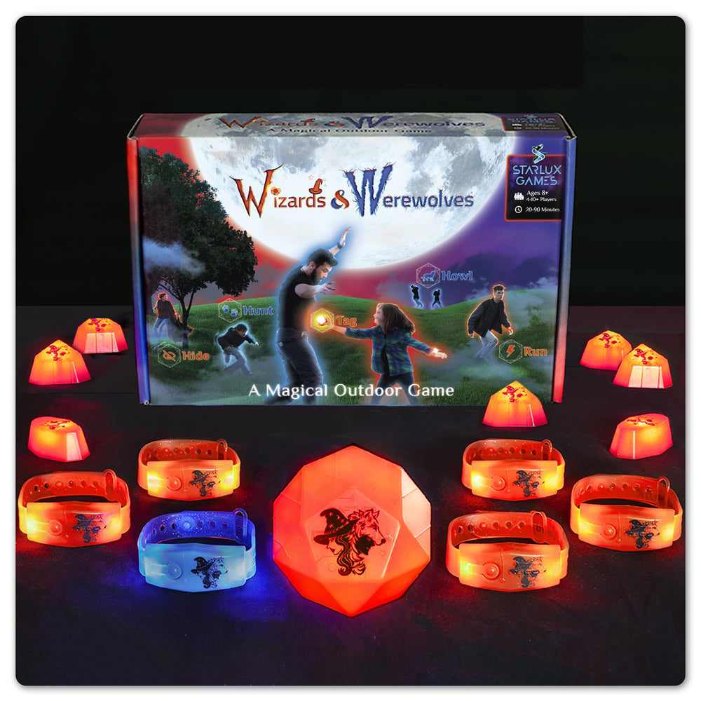 Starlux Games Wizards & Werewolves logo glowing for magical backyard play.