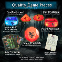 Starlux Games Wizards & Werewolves night play scene in a backyard.