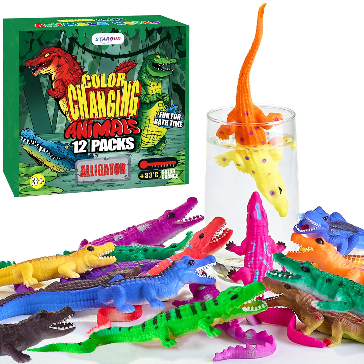 Staroud color-changing alligator toy glows in warm water for interactive bath play