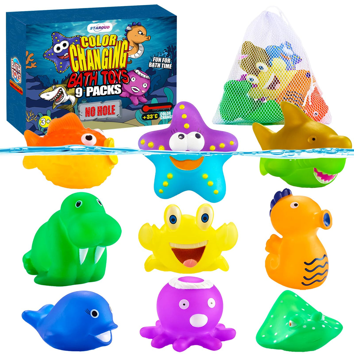 Staroud color-changing sea creature seahorse toy for engaging bath time play.