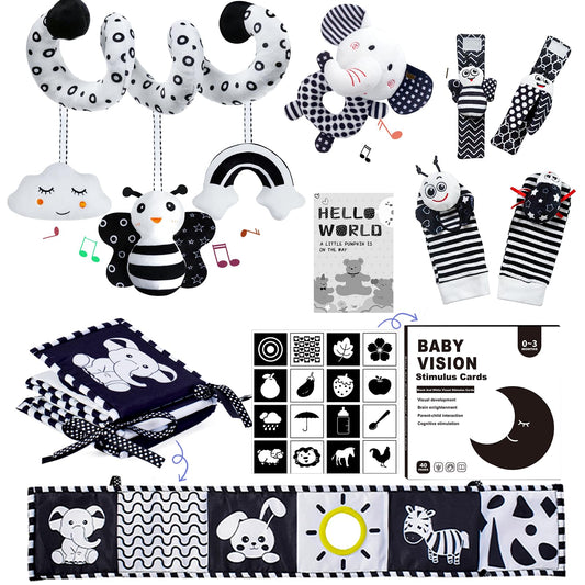 Starrykids black and white cards stimulate early visual tracking for babies.