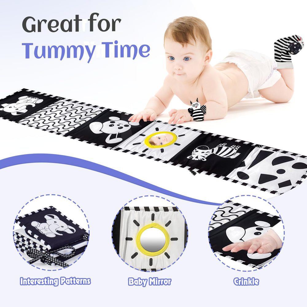 Starrykids car seat toy with clouds, bees, and rainbows captures baby attention.