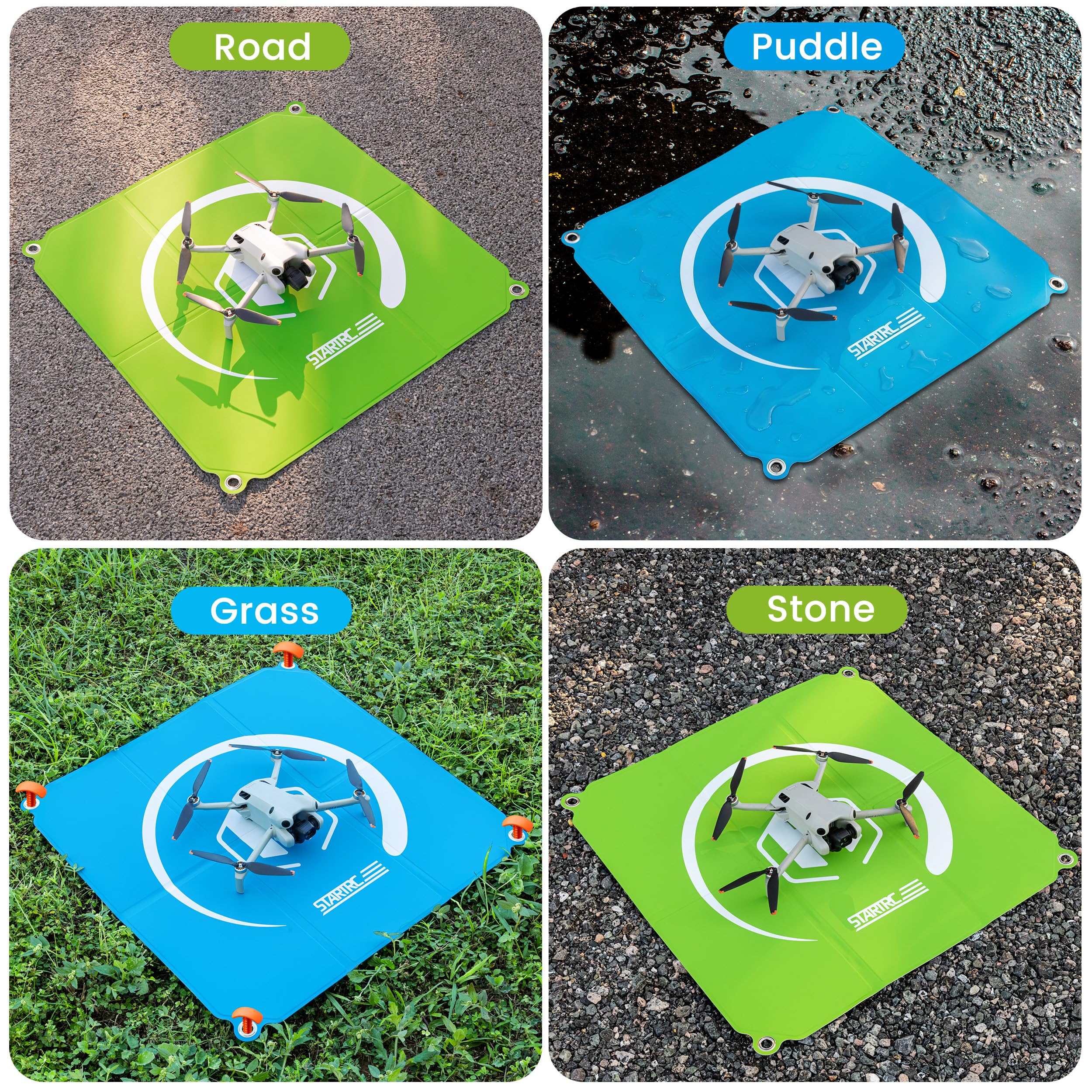 STARTRC pad deployed on grass with drone landing safely and cleanly