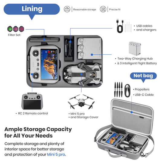 STARTRC Mini 5 Pro Case interior compartments keep drone and accessories neatly organized