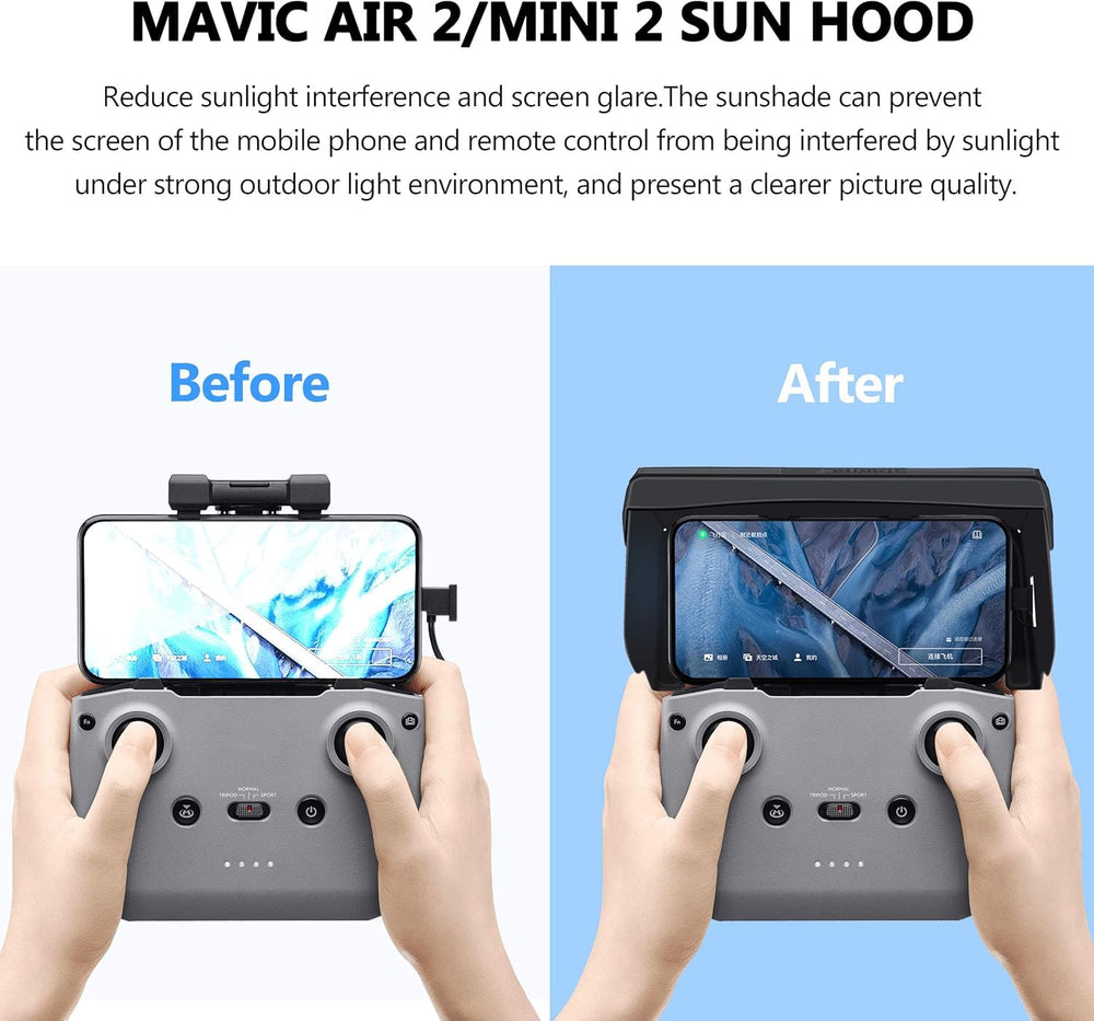 STARTRC Sun Hood on Mini 2 SE controller keeps screen readable under sun.
