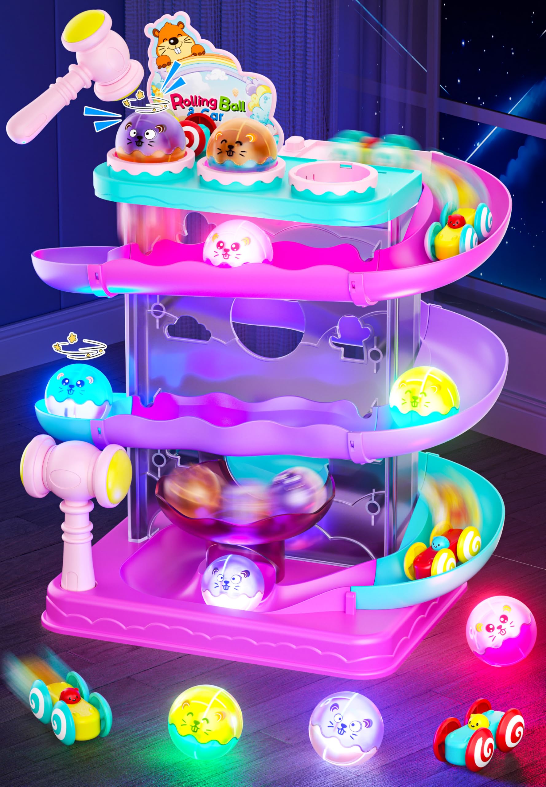 Stay Fun 2-in-1 rolling ball top-tracks with lights for hands-on exploration