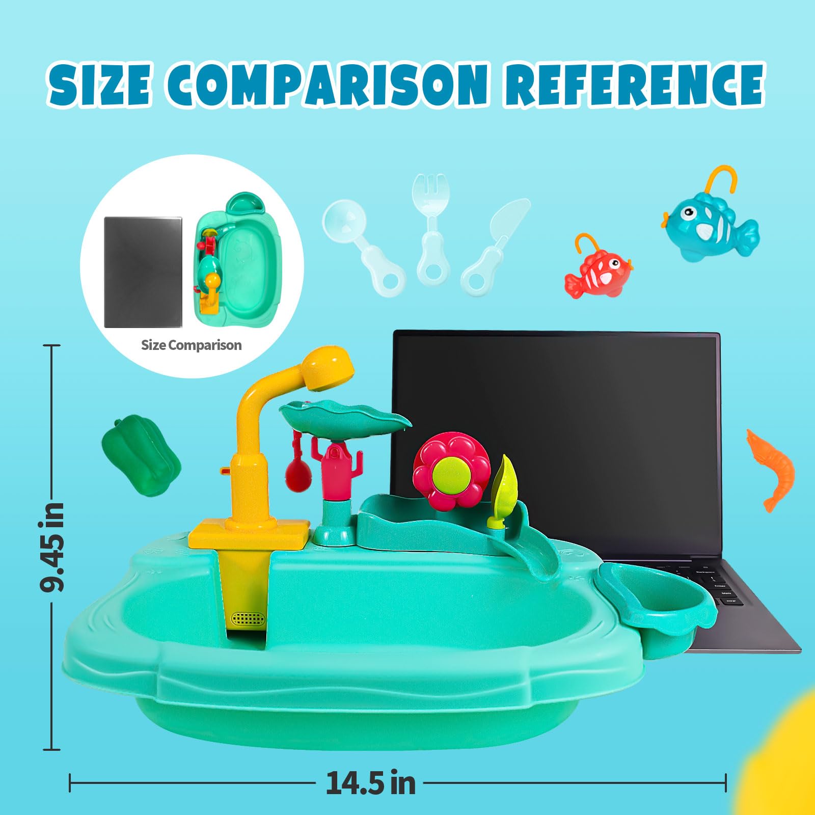 STBEIMEIMY upgraded faucet provides realistic water flow for engaging sensory play.