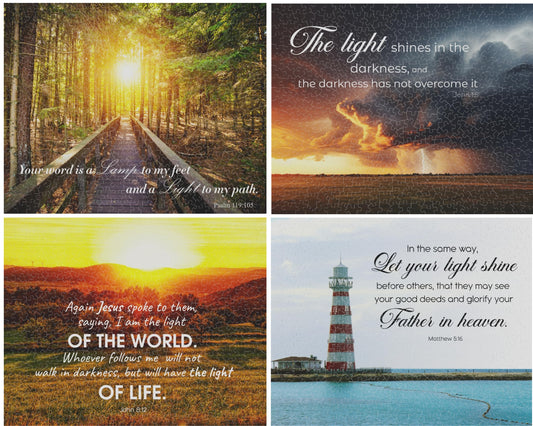 Steadfast Selections Christian puzzles 4in1 verse landscape image: tranquil Bible-themed scene for reflection