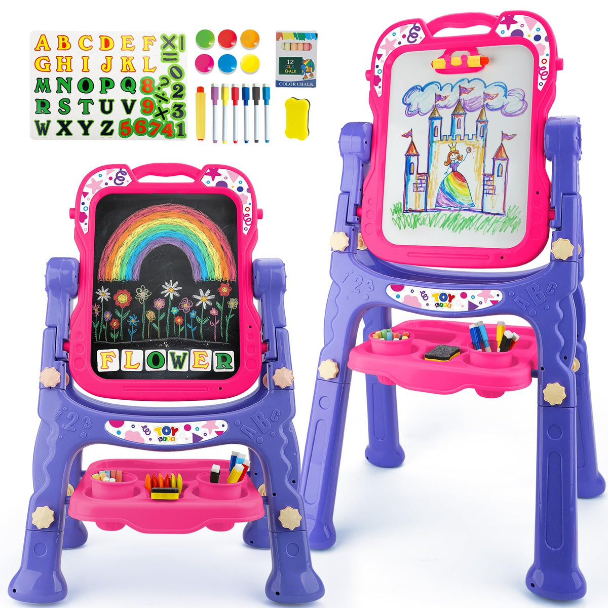 STEAM Life Art Easel front view showing double-sided play surface for kids