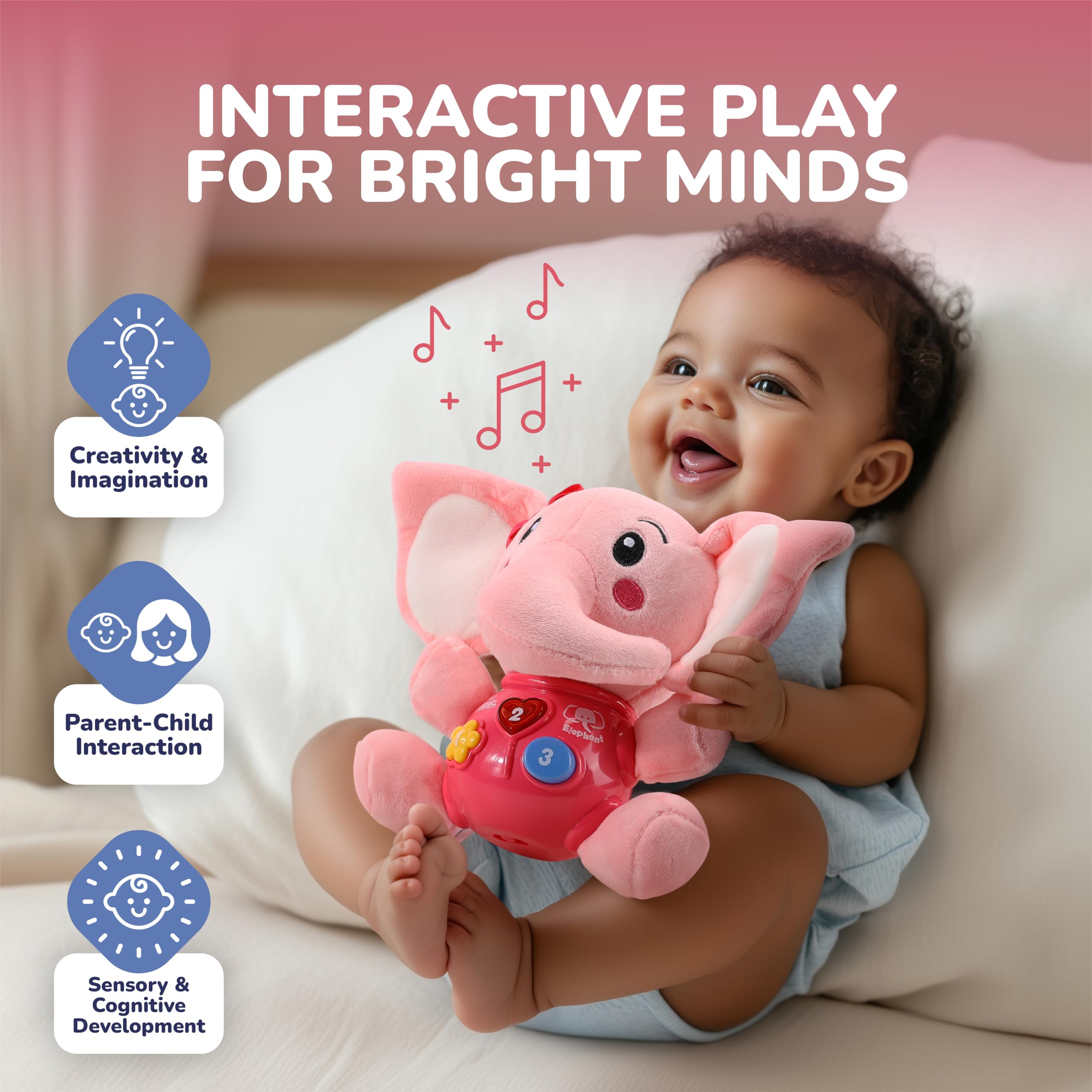 STEAM Life elephant light-up toy featuring 12 songs for early sensory exploration