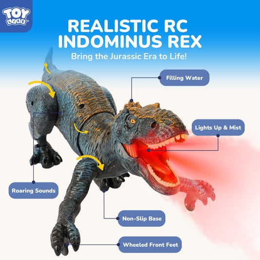 STEAM Life RC dinosaur roars with mist spray for lifelike fun.