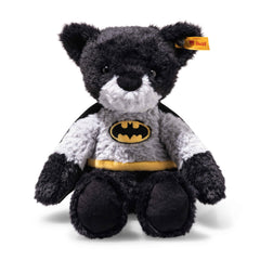 Steiff DC Batman Teddy Bear with cape and belt for imaginative play.