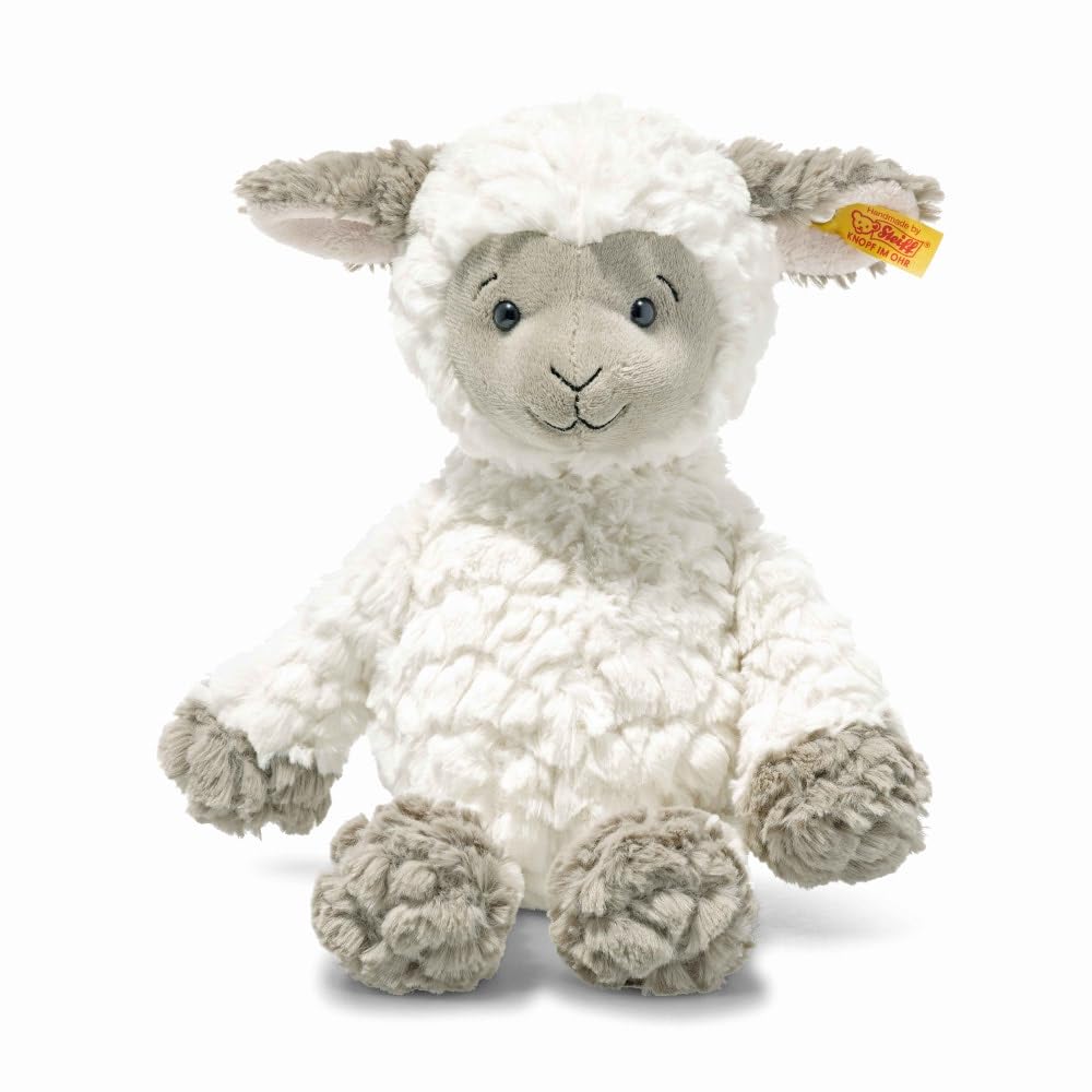 Steiff Lita Lamb plush in white ultra-soft fabric for cozy hugs.