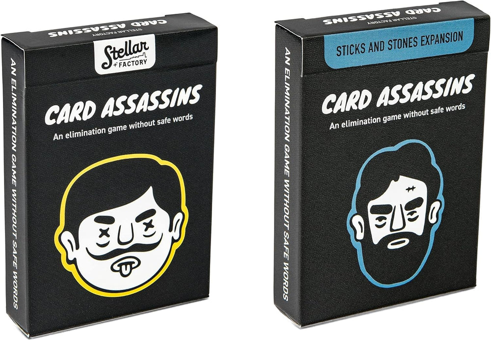 Stellar Factory Card Assassins bundle packaging; travel-friendly party game for gatherings.