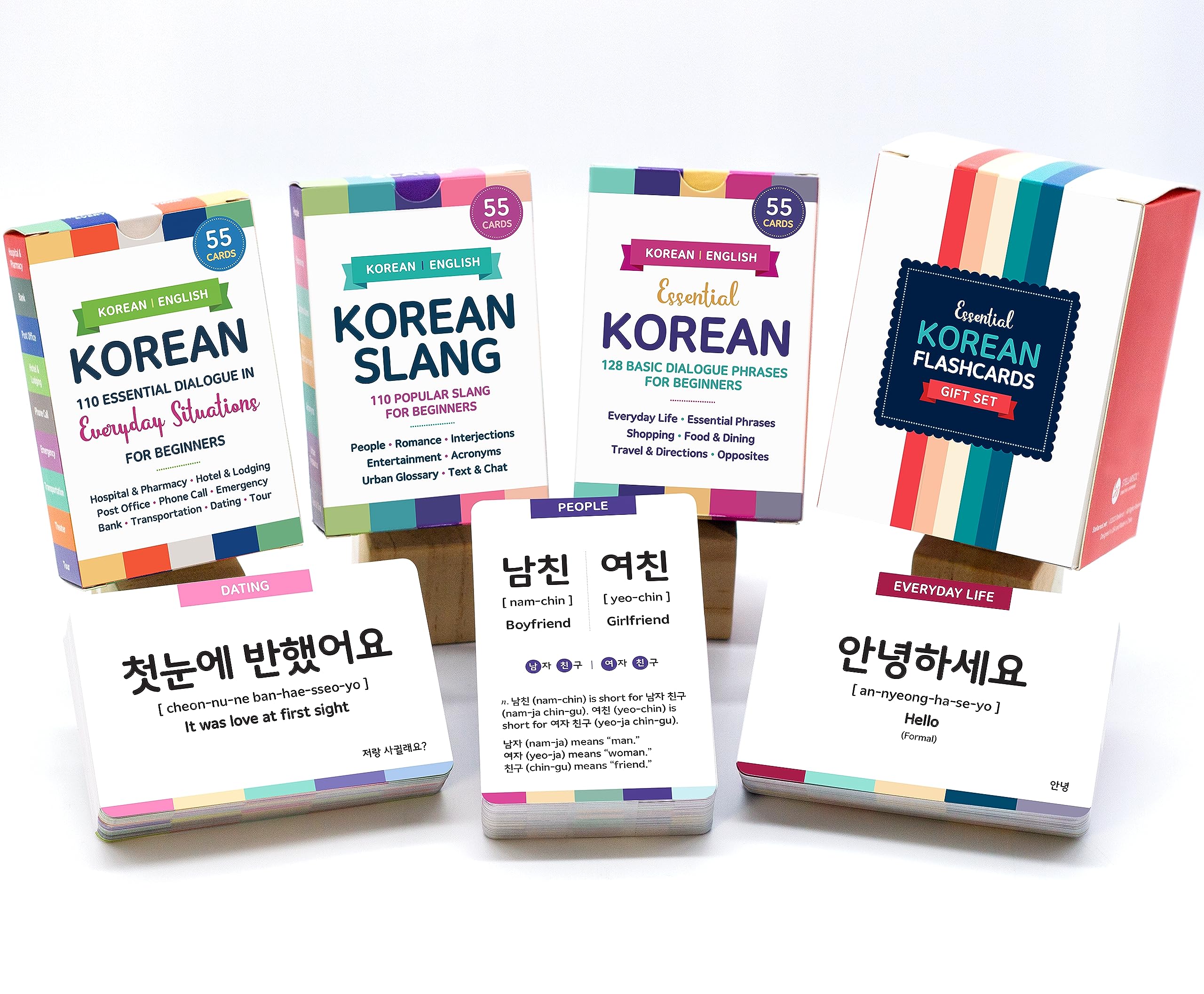 Stellarsol Korean flashcards front cover highlight beginner phrases for daily conversation