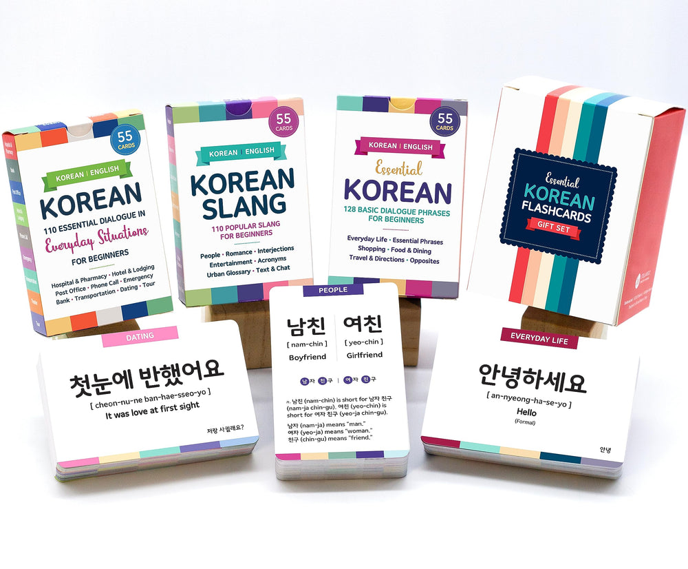 Stellarsol Korean flashcards front cover highlight beginner phrases for daily conversation