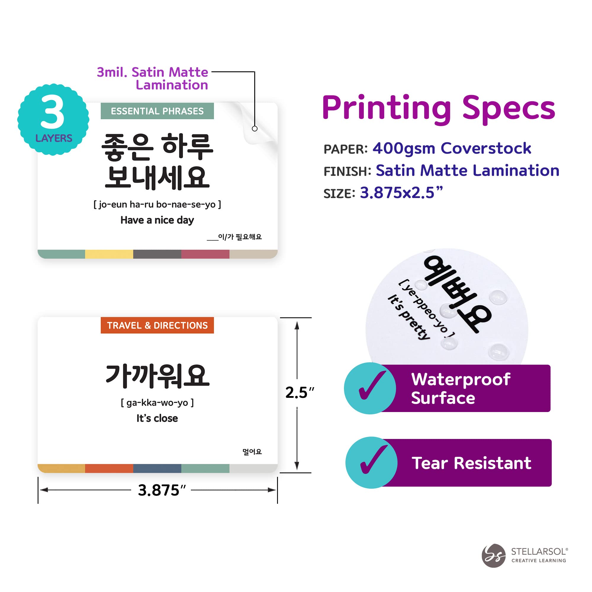 Stellarsol Korean flashcards travel-friendly bundle showcases on-the-go learning