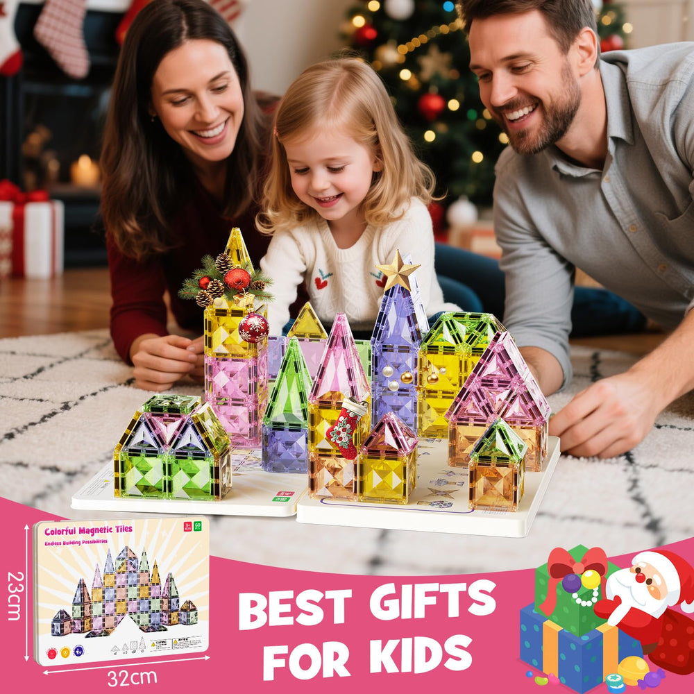 Stem Match magnetic tiles support creative towers, castles, and planes.