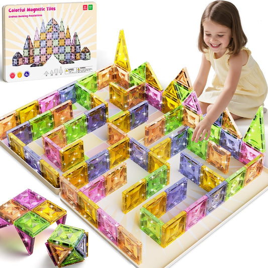 Stem Match magnetic tiles with diamond surface for stable tall builds.
