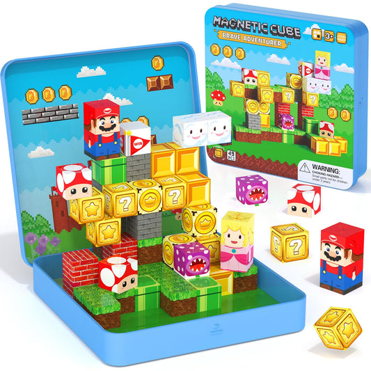 STEM MATCH mini magnetic blocks in an open travel box for easy on-the-go play