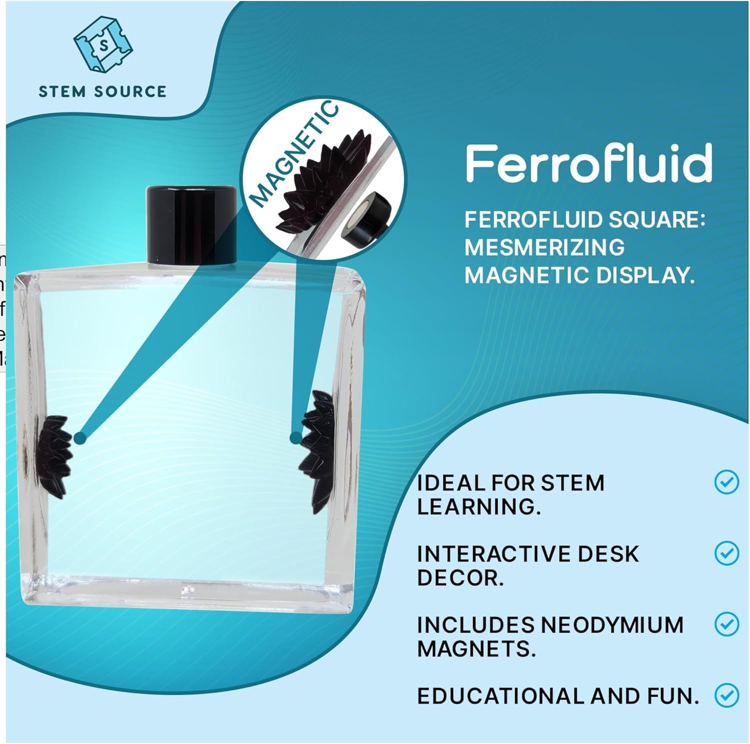 STEM Source metallic ferrofluid desk art highlights magnetic liquid interactions