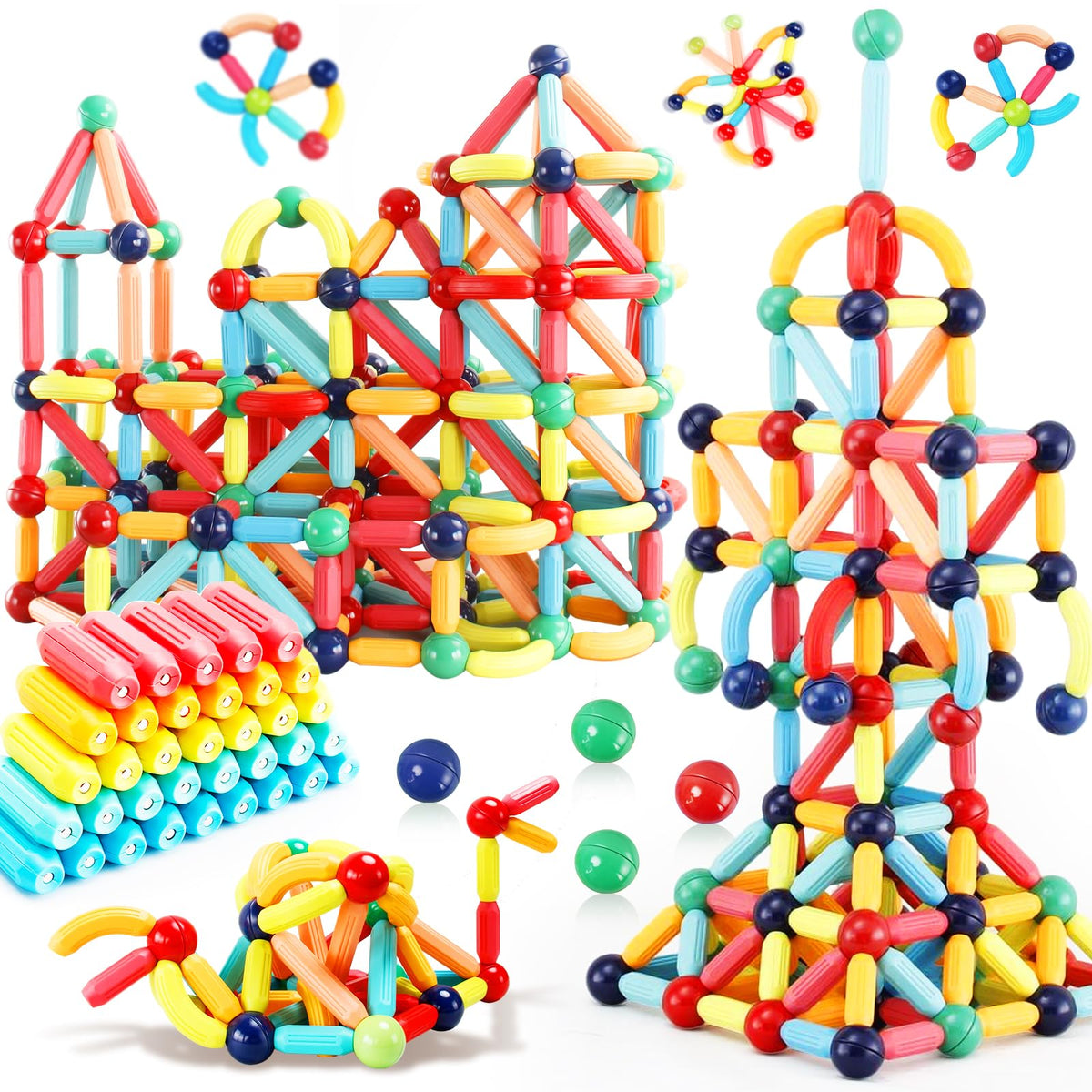 STEMTiles 64pcs magnetic blocks shown for 2D to 3D geometry exploration.