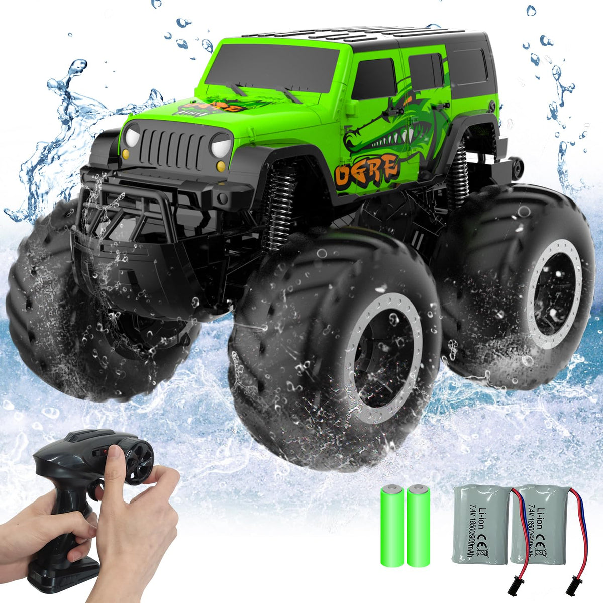 STEMTRON Amphibious RC Car on all-terrain surface, ready for sand, mud, and grass.