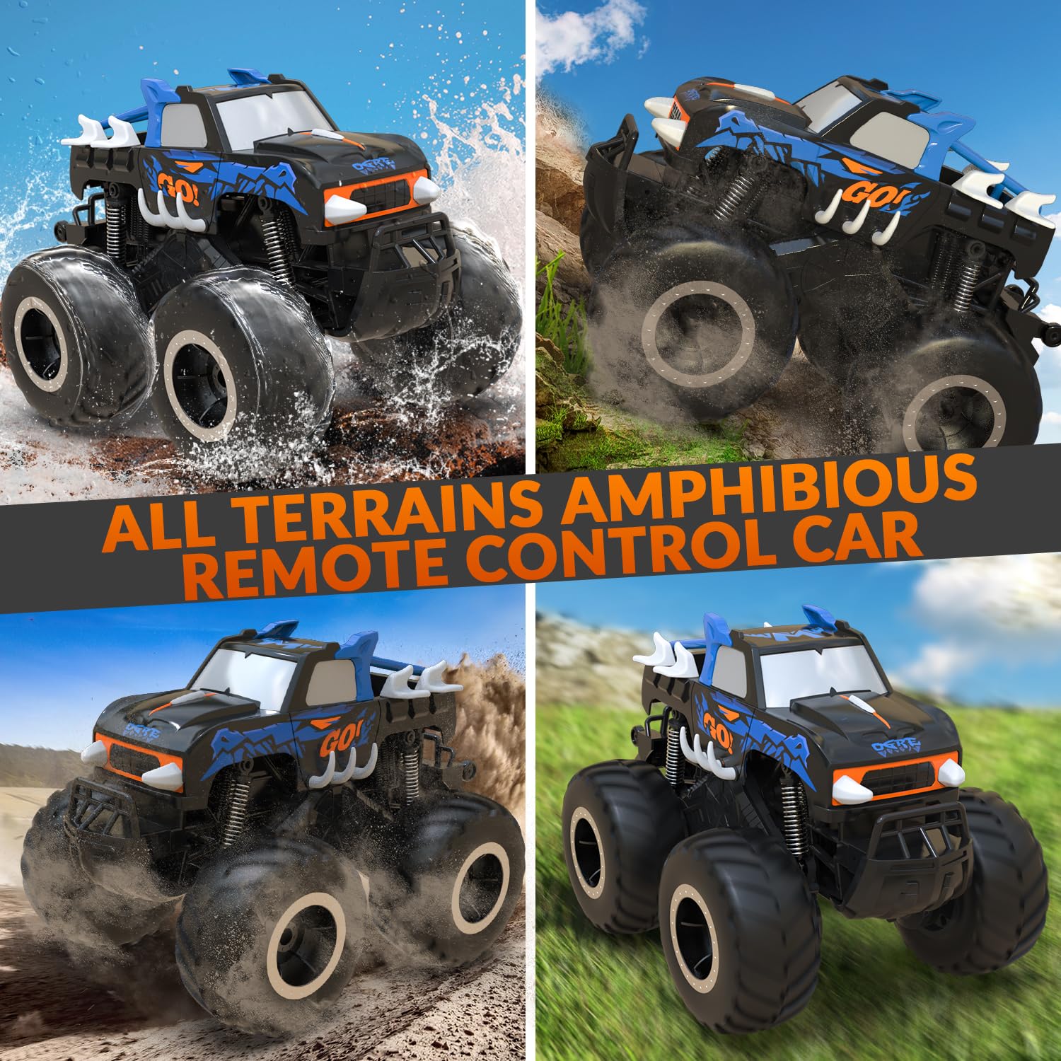 STEMTRON amphibious RC car pictured as a pool toy for kids