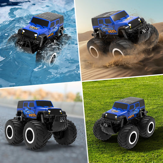 STEMTRON Amphibious RC Car rear view highlighting stability and durable waterproof construction
