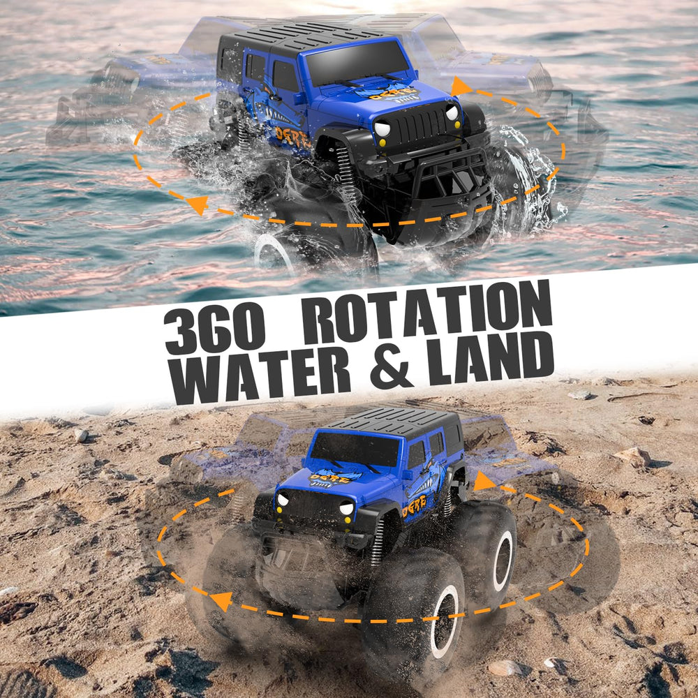 STEMTRON Amphibious RC Car side view emphasizing versatility on land and in water