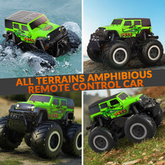 STEMTRON Amphibious RC Car surfing on water, expands pool play possibilities.