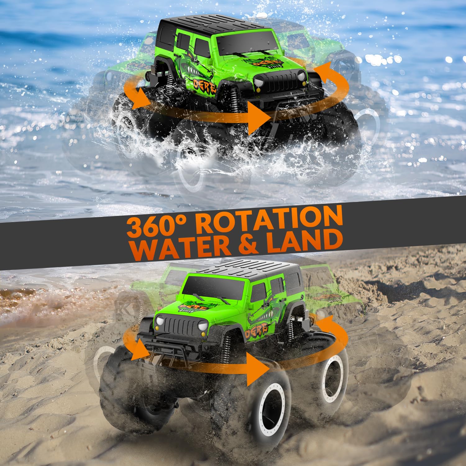 STEMTRON Amphibious RC Car with 2.4GHz enables multiple cars to race.