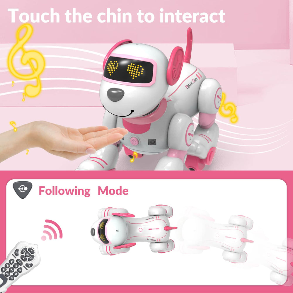 STEMTRON RC stunt dog performing sit and push-ups for active fun.