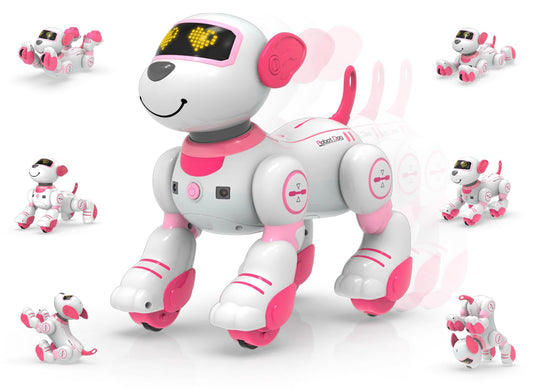 STEMTRON robot dog front view with interactive eyes for engaging play.
