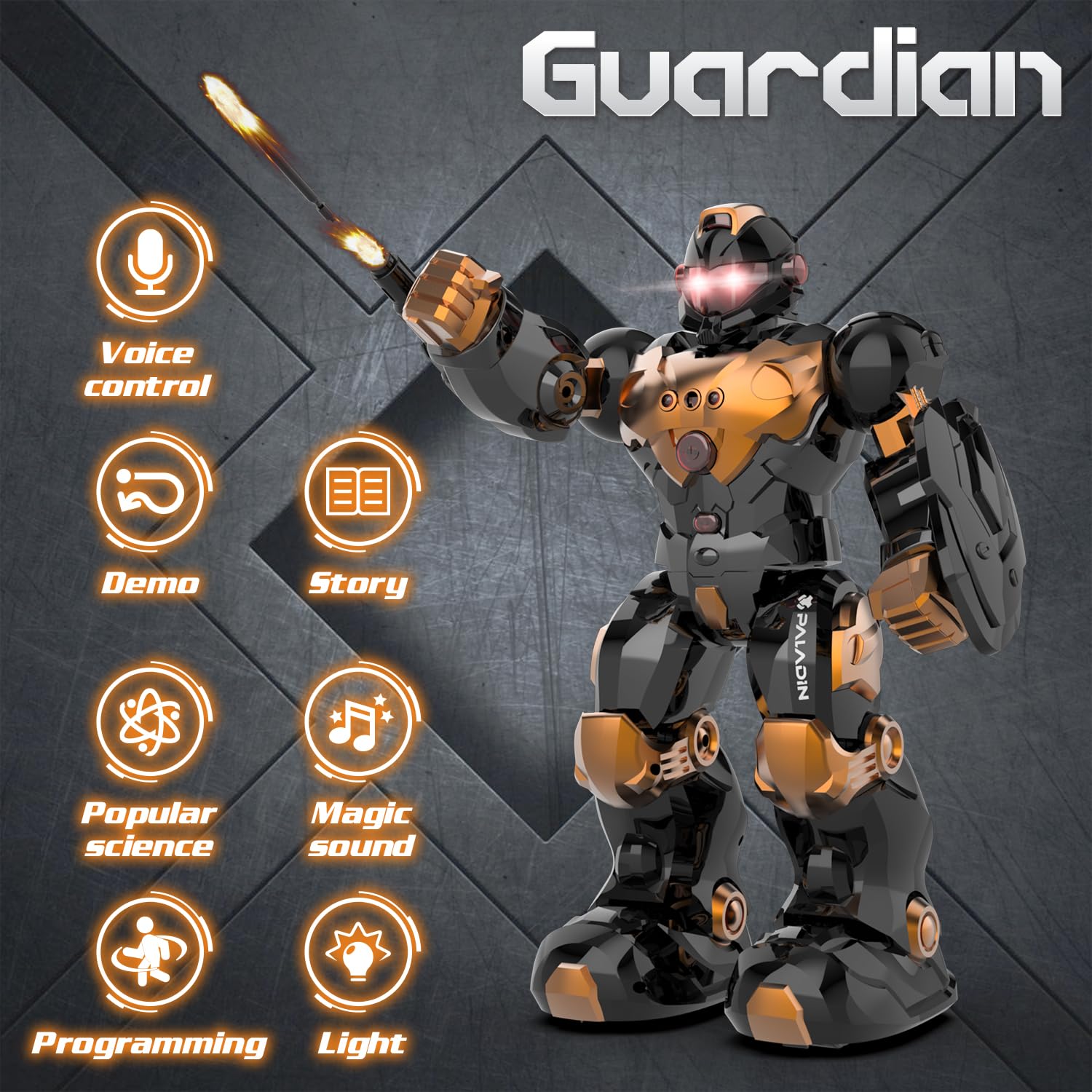 STEMTRON robot toy showcases voice control for command-based play and learning.