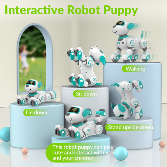 STEMTRON touch-sensing robot dog responds to touch with voice and motion