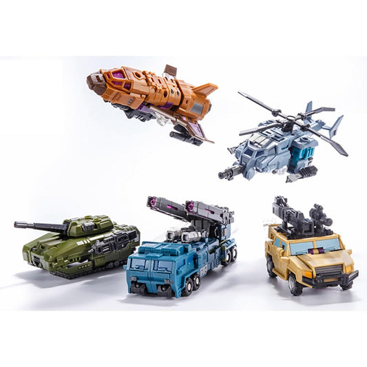 STENBEIGO 5-in-1 deformation toy in combined robot form for display.