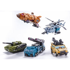 STENBEIGO 5-in-1 deformation toy in combined robot form for display.