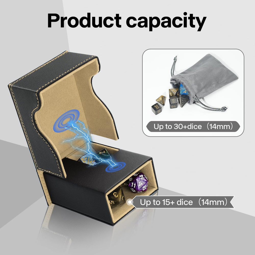Stepane smart groove dice tray enables seamless dice access while containing dice.