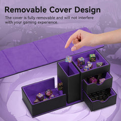 Stepane velvet-lined interior protects dice and minis from scratches.