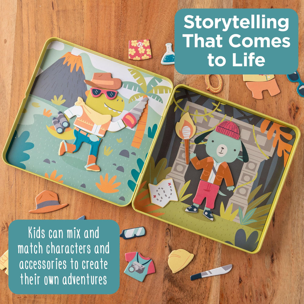 Forty unique pieces from Stephen Joseph travel tin for creative play