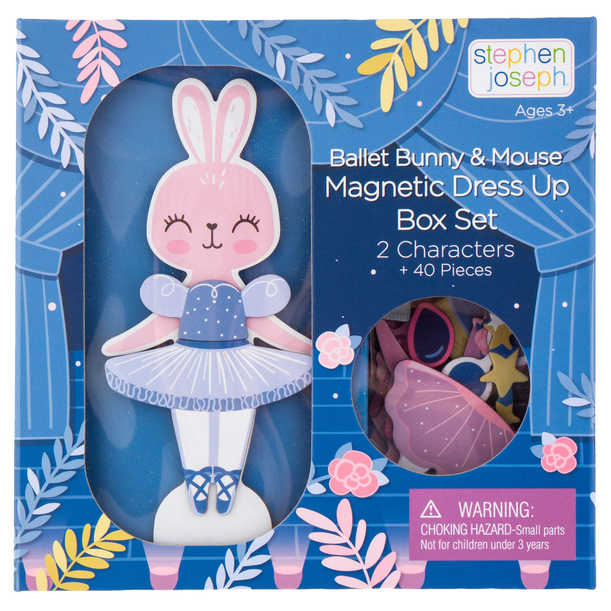 Stephen Joseph Bunny dress up doll on a wooden stand for imaginative play.