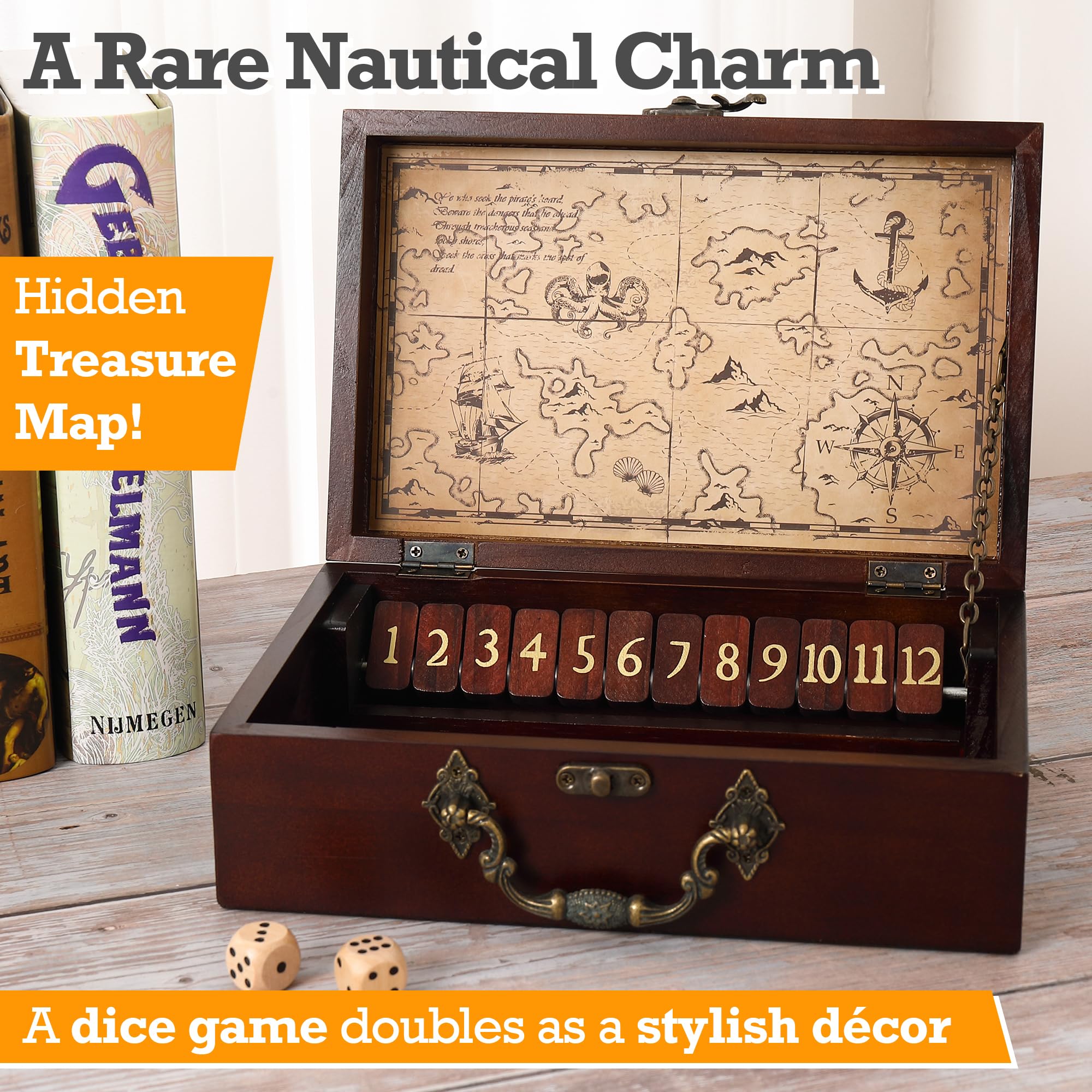 STERLING Carved compass lid detail highlighting craftsmanship and nautical charm.