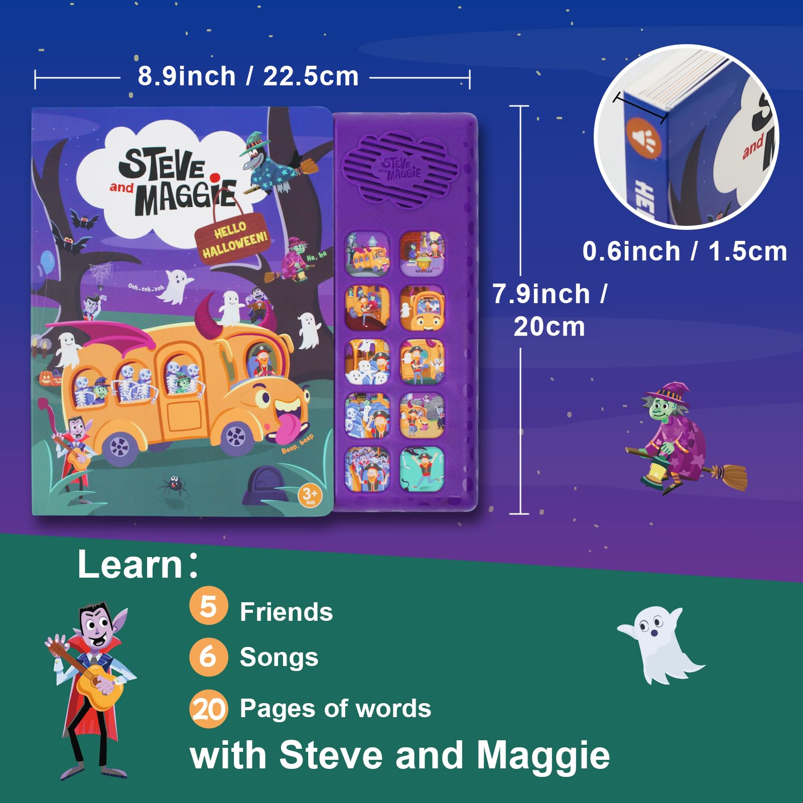 Steve and Maggie button closeup highlighting durable sound buttons for interactive play