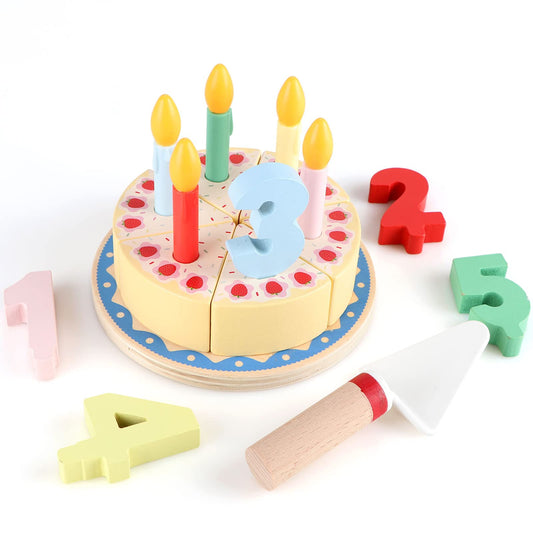 Steventoys wooden birthday cake slices for pretend cake cutting