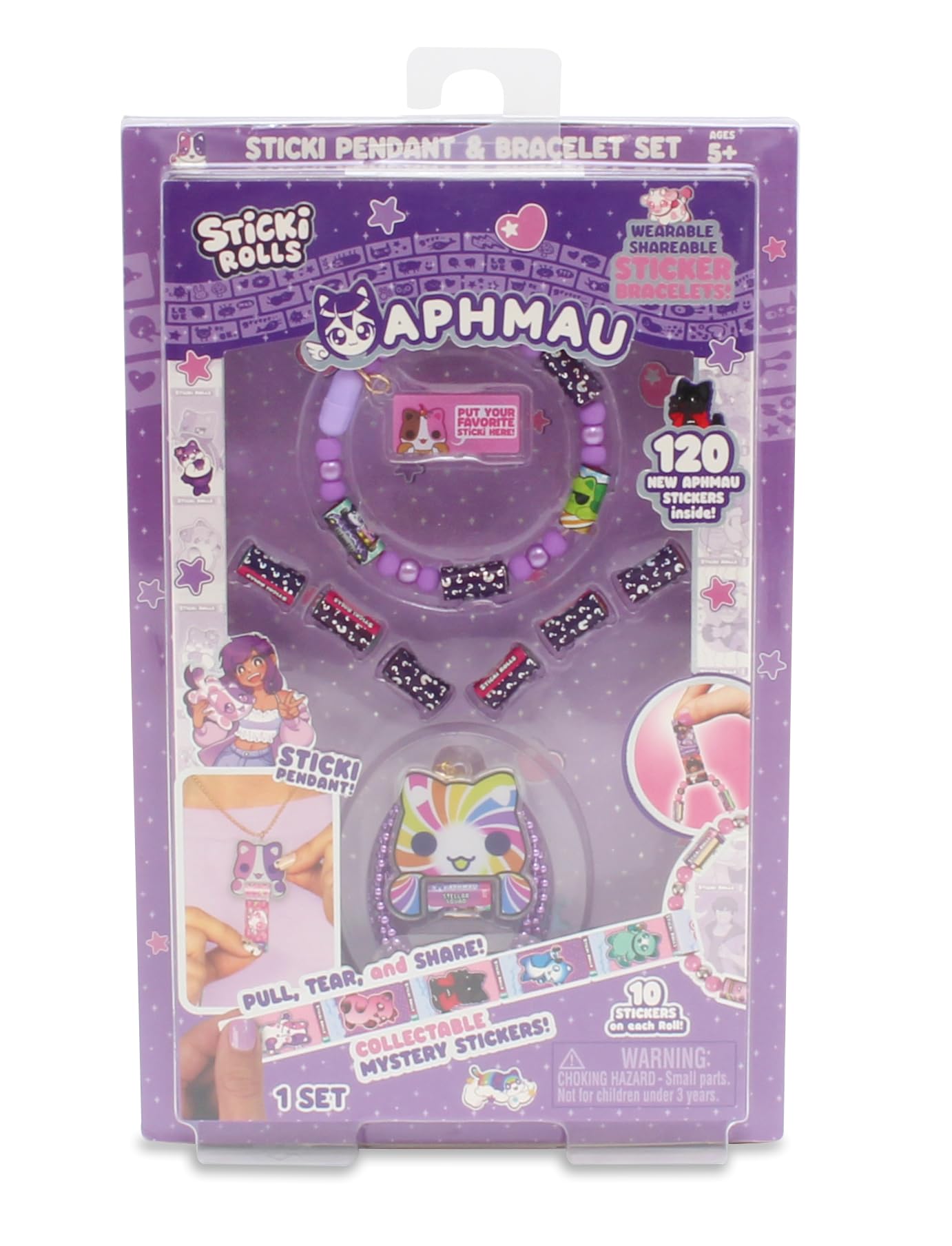 Sticki Rolls Aphmau holographic pendant with sticker dispenser for on-the-go decorating.